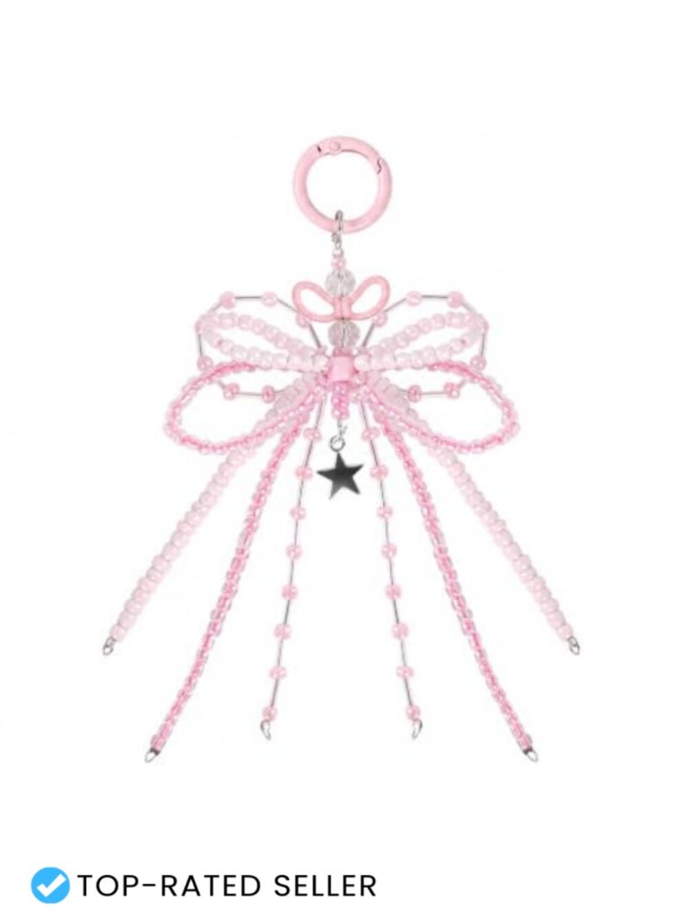 Y2K Acrylic Bow Beaded Star Bag Charm with Lobster Clasp